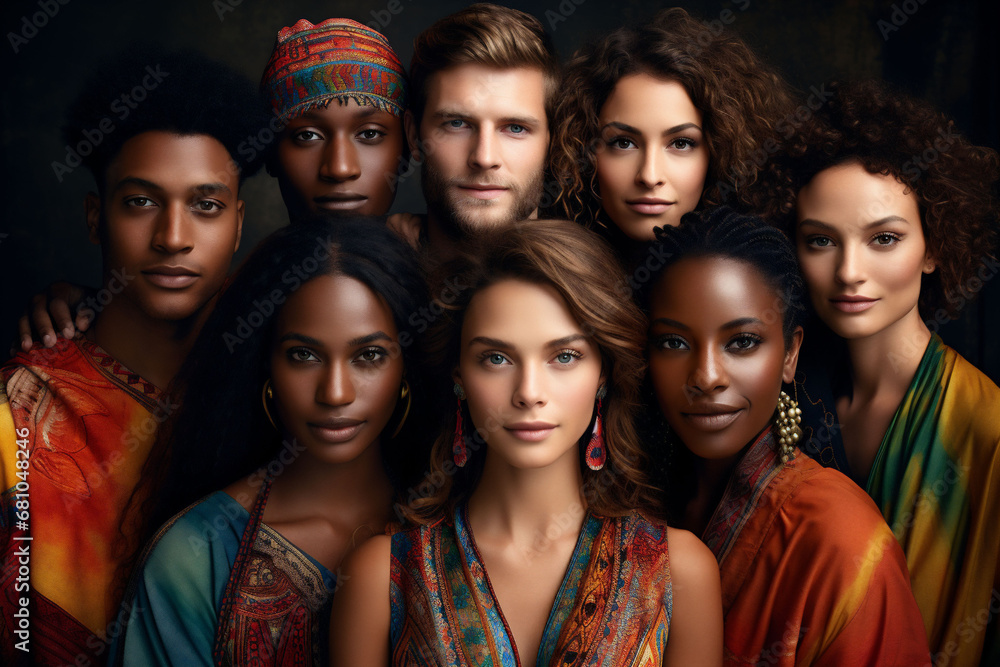 Fototapeta premium A group of people of different nations, nationalities and races. The concept of cultural diversity and communes. Multi cultural heritage idea. High quality photo