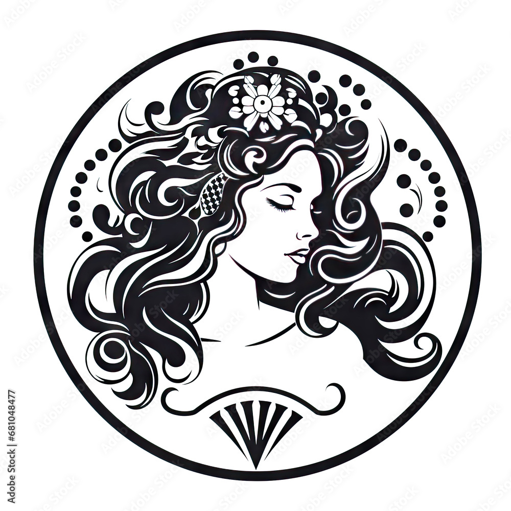 Virgo Icon, Woman Zodiac Symbol, Ornate Virgo Silhouette, Horoscope Pictogram Virgo Icon, Woman Zodiac Symbol, Ornate Virgo Silhouette, Horoscope Pictogram