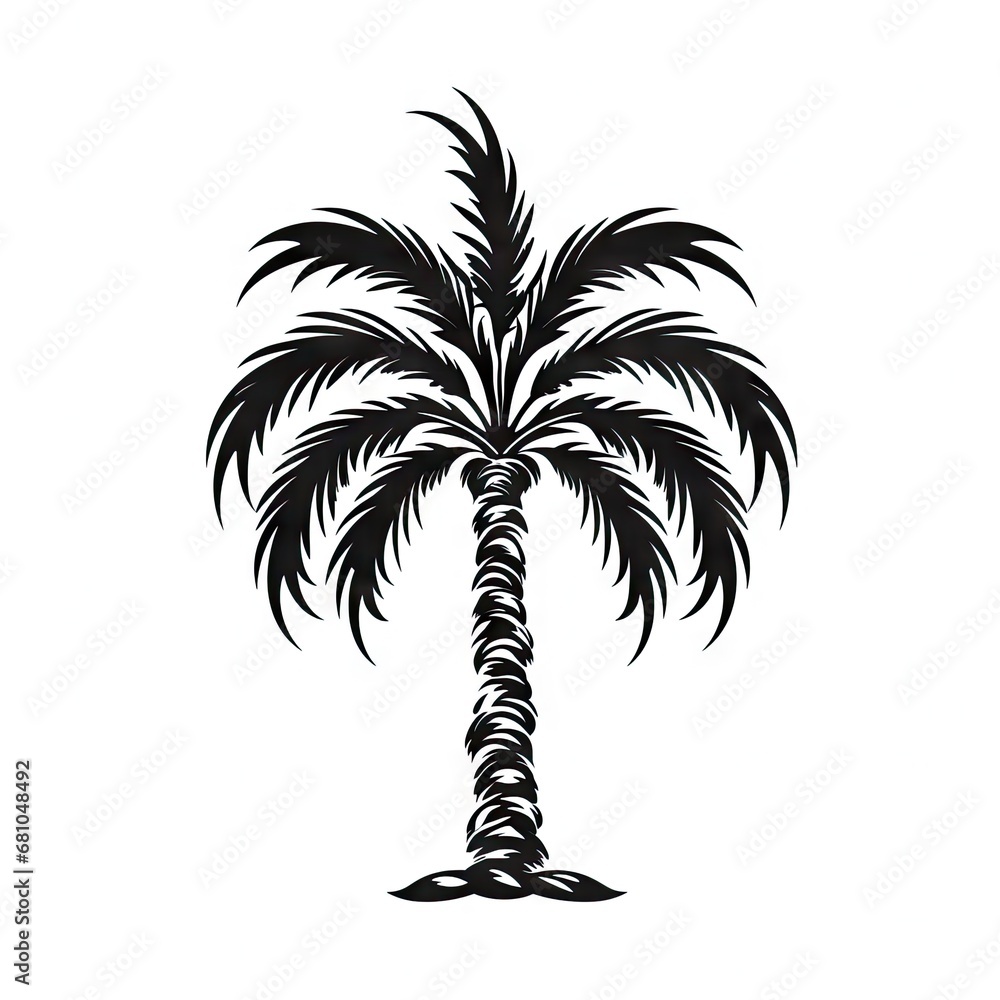 Obraz premium Palm Tree Icon, Coconut Trees Symbol, Tropical Plant, Palm Tree Silhouette, Generative AI Illustration