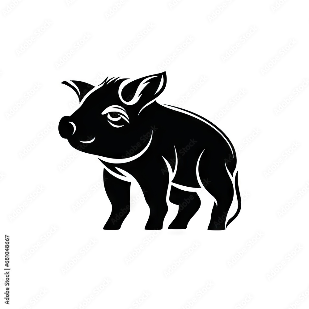 Mini Pig Icon, Piglet Silhouette, Piggy Pet Symbol, Small Pig Icon