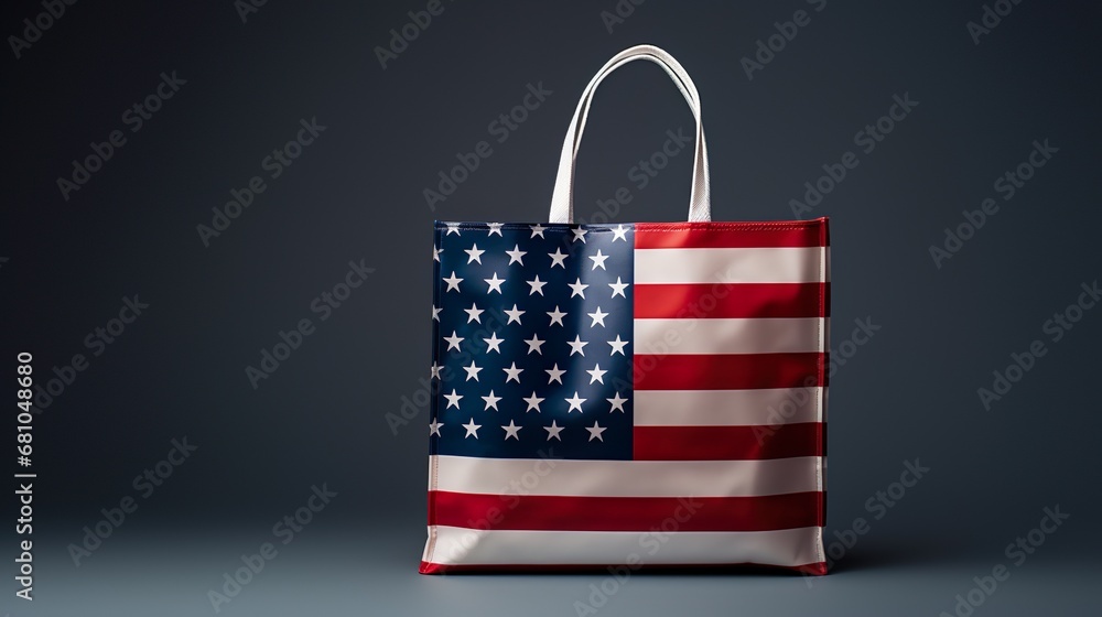 Obraz premium The United States close up flag on a bag, ideal as a background for 4th of July celebrations.