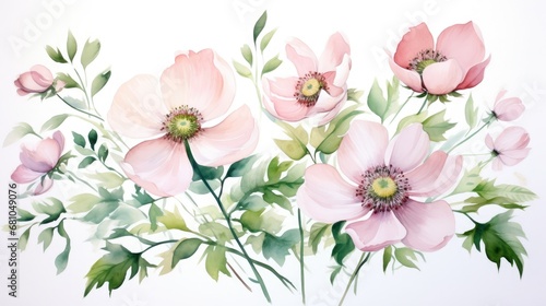 Fototapeta Naklejka Na Ścianę i Meble -  Abstract illustration of large, pink flowers in watercolor technique on white background. Print for printing