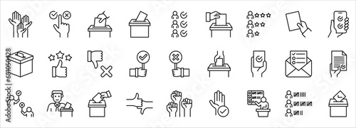 Voting and Election Icons Set. icons such as Form, Online Voting, Debate, Candidate Rating, Vote Count and others. vector illustration on white background photo