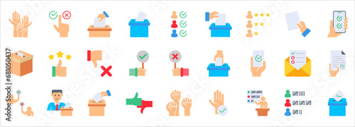 Voting and Election Icons Set. icons such as Form, Online Voting, Debate, Candidate Rating, Vote Count and others. vector illustration on white background photo