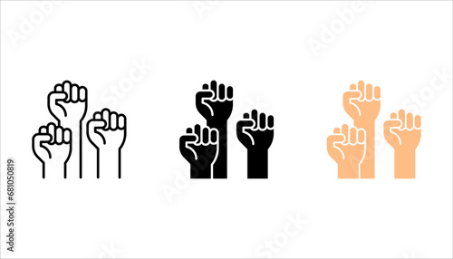 Voting hands line icon set. raising hands icon set, People vote by hand sign. vector illustration on white background