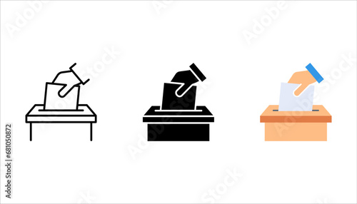 Hand voting ballot box icon set, Election Vote concept, Vector illustration on white background. color editable