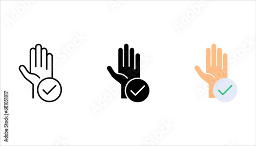 Voting hands line icon set. raising hands icon set, People vote by hand sign. vector illustration on white background