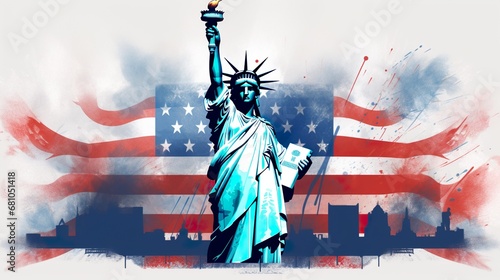 The United States close up flag on a grunge backdrop statue of liberty, ideal as a background for 4th of July celebrations.