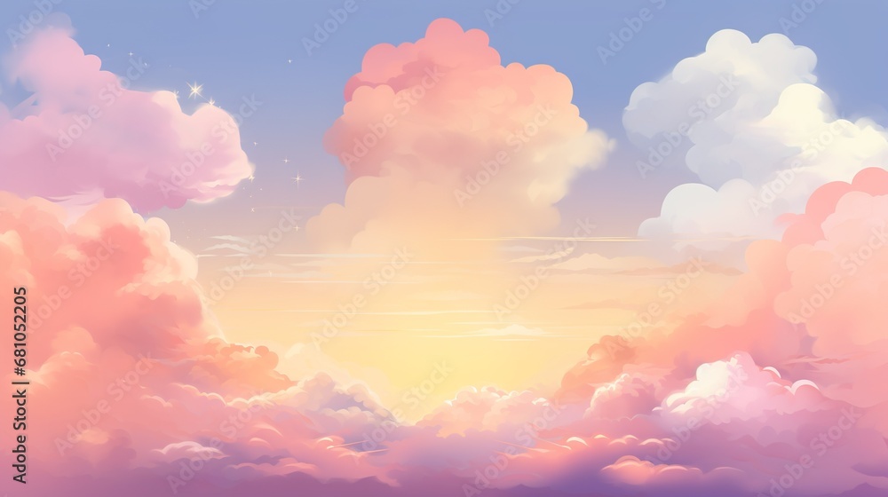 Sunset sky with Orange, Pink and Yellow Sky, Dramatic twilight landscape in evening, Sunrise with pastel color in Morning,