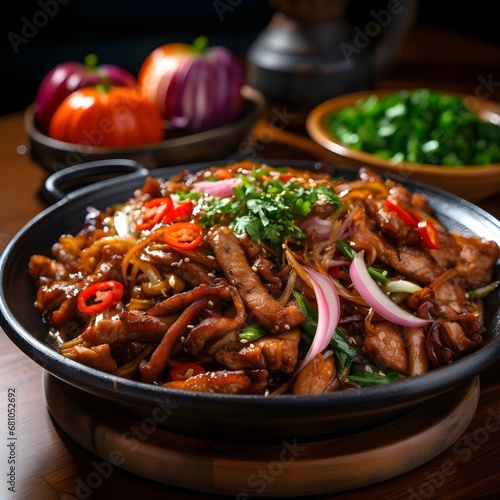 Oriental spicy stir-fried pork dish
