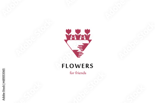 Template logo design solution with simple and laconic sign flowers in hands in it