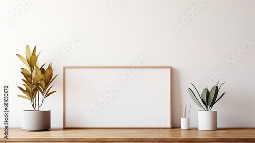 A clean, white frame on a wall with a glimpse of a modern living room a?
