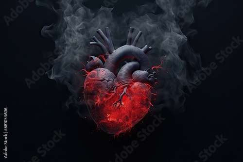Realistic Smoke Heart on Dark Background, Steam Love Symbol, Cloud Transparent Valentine Silhouette