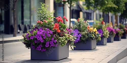 Road Flower Pot, Street Bed, Modern City Floristry, Urban Flowerbeds Design, City Flowers Landscaping