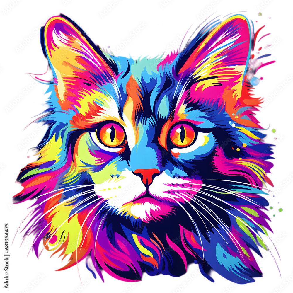 Hand drawn cat artwork isolated on transparent background