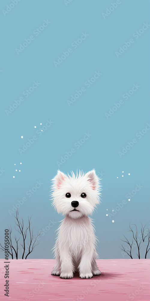 A cute white dog is standing on a pink background. AI generative A cute white dog is standing on a pink background. AI generative