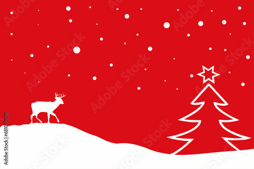 Collection of Christmas cards.Flat design.Vector background. Deer on a red background with a Christmas tree on the background of falling snow. Postcard , banner for Christmas and New year without insc photo