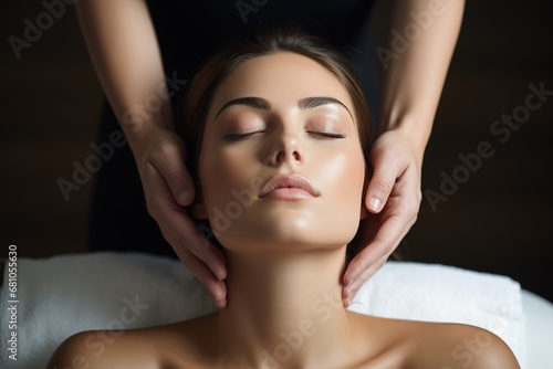 Spa and relax. Young woman enjoying a face massage in a beauty and wellness salon. Relax and wellness.