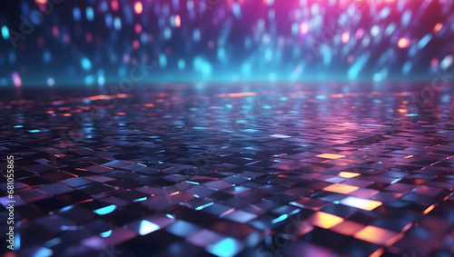 A high-tech abstract background with holographic grid lines and geometric shapes, creating a futuristic and three-dimensional visual effect.