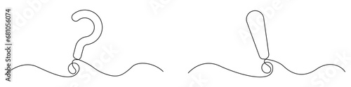 Exclamation and question marks icon line continuous drawing vector. One line Exclamation marks icon vector background. Question marks icon. Continuous outline of question.