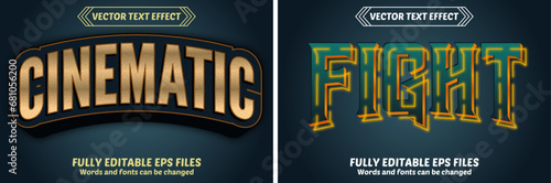 Bundle of 3d Fight &Cinematic editable text effect design vectors. Set of editable text effect designs. Modern editable text effect vector design. 