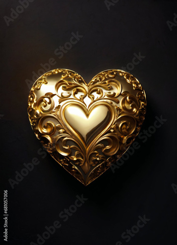 Golden heart on the black background