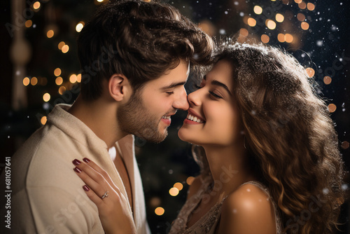 Charming couple in love spending chtistmas holy eve together festive atmosphere Generative AI picture