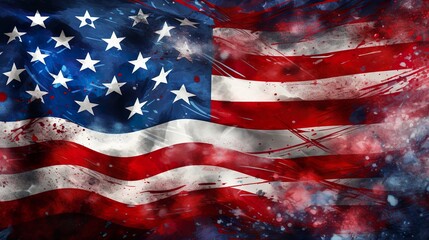 The United States close up flag on a grunge backdrop, ideal as a background for 4th of July celebrations.