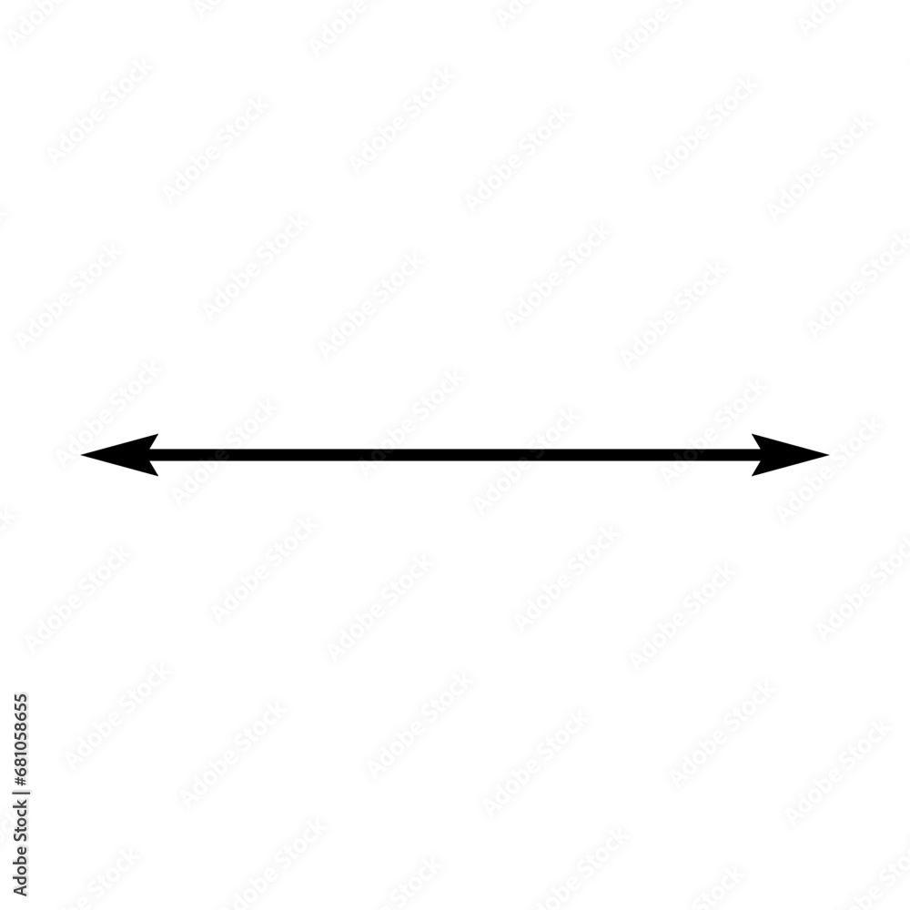 Dual double ended arrow. Thin long straight narrow two sided arrow. Vector illustration and symbol. - obrazy, fototapety, plakaty 