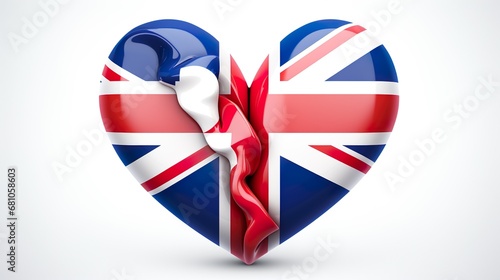 UK Union Jack heart with a gold crown. Queen Jubilee concept. 3D Rendering