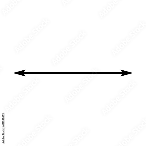 Dual double ended arrow. Thin long straight narrow two sided arrow. Vector illustration and symbol. photo