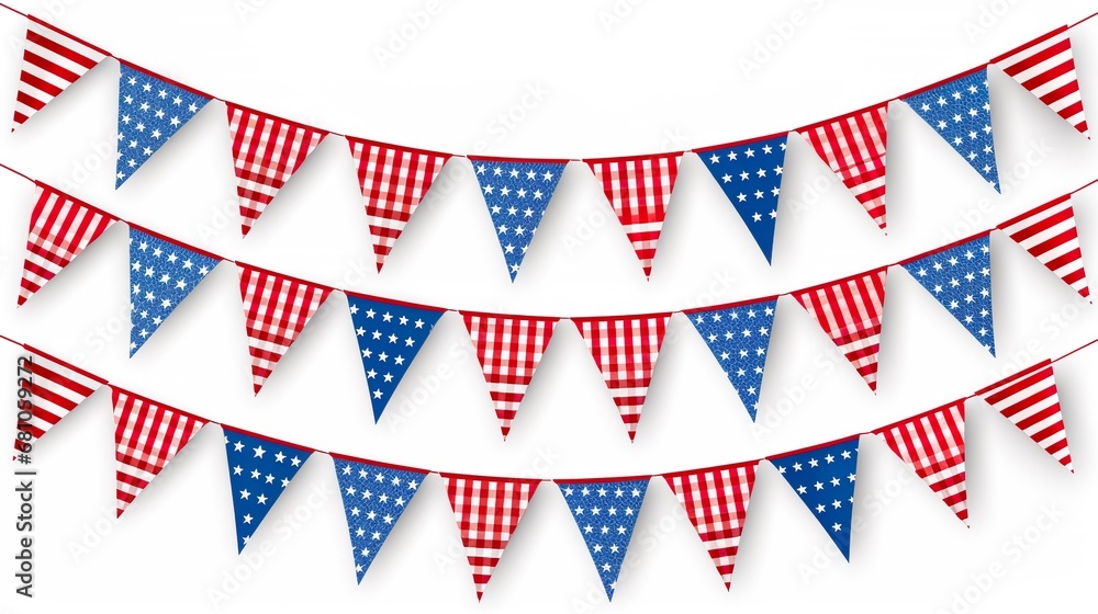 Fototapeta premium Independence Day United States stars and dividers. USA flag illustration, decorations - border lines. Memorial Day, traditional patriotic US icons for American national holiday. Veterans day USA set.