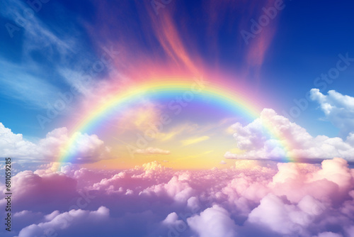 A rainbow arcing across the sky  representing the promise of happiness and fulfillment.