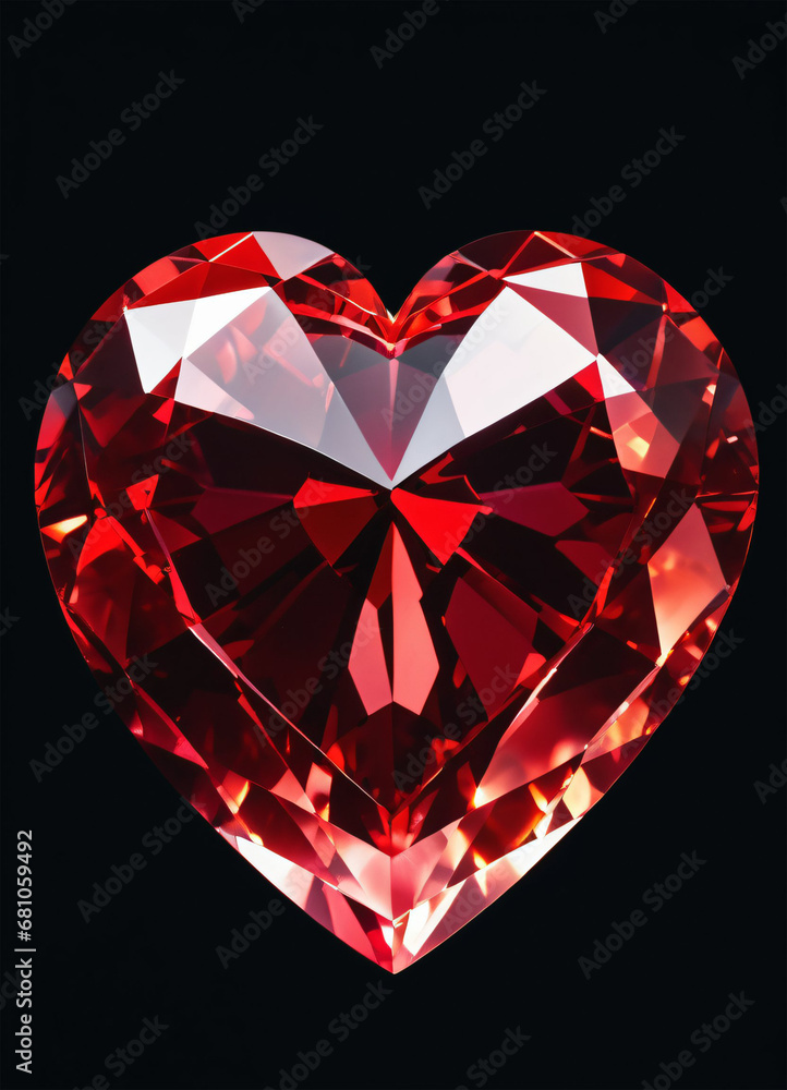 Fototapeta premium Crystal ruby red heart on the black background