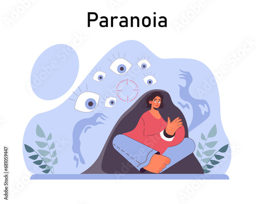 Anxiety. Character mental health issues. Woman coping with psychological stress. Mental disorder emotional and physical symptom. Flat vector illustration