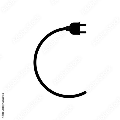 Electrical power plug with a long round wire. Vector illustration.