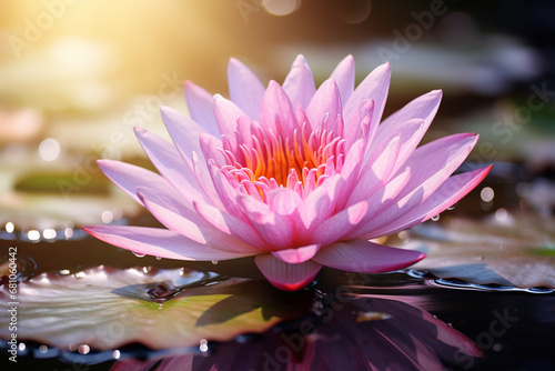 The stunning details of a water lily in bloom, the petals and stamen captured in soft focus against the backdrop of a tranquil pond.