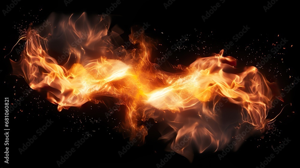 Translucent fire flames and sparks with horizontal repetition on transparent background. For used on dark illustrations. Translucent fire flames and sparks with horizontal repetition on transparent background. For used on dark illustrations.