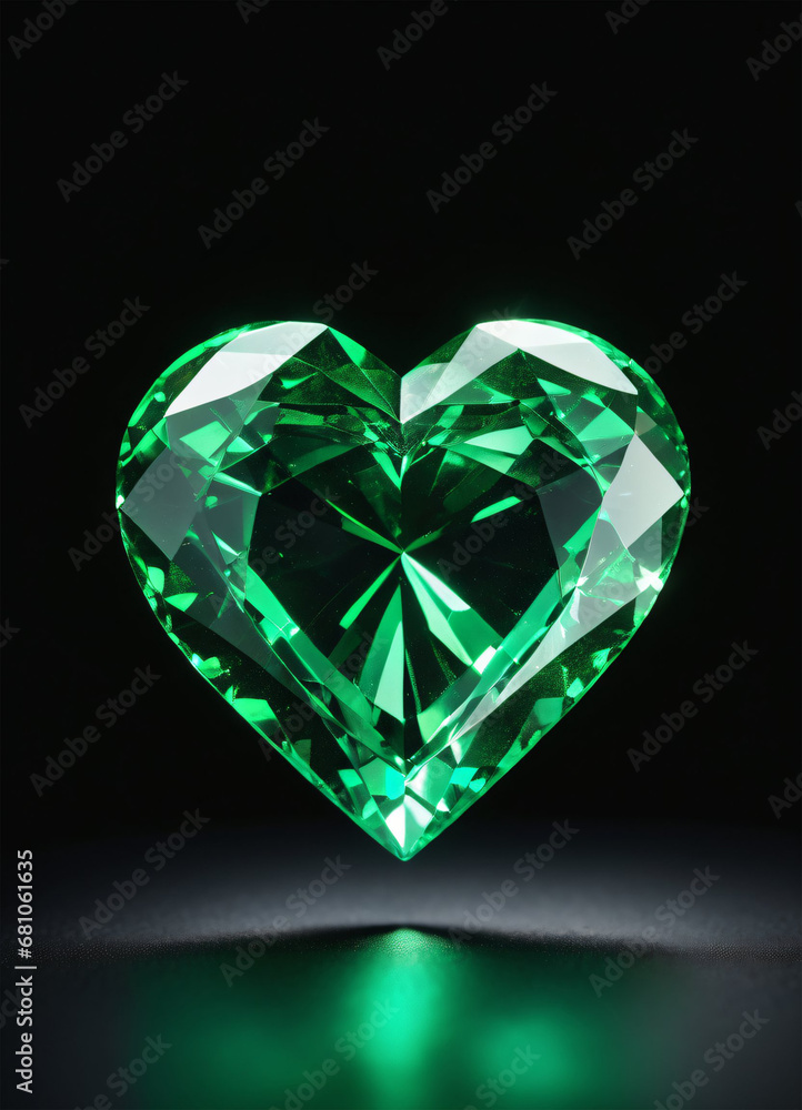 Crystal emerald green heart on the black background Crystal emerald green heart on the black background