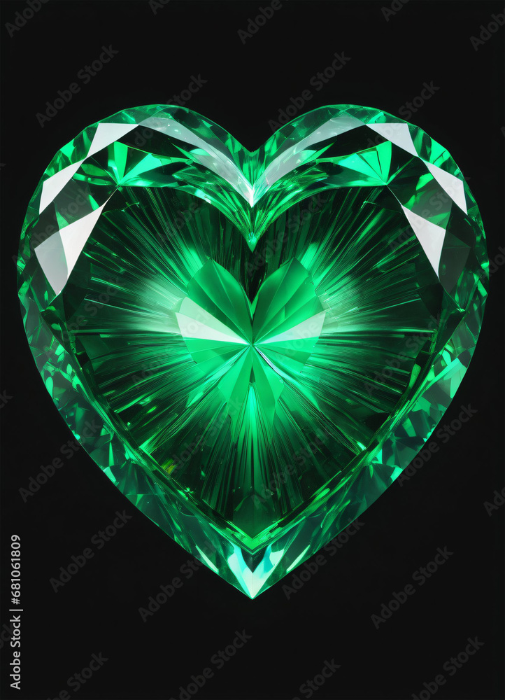 Fototapeta premium Crystal emerald green heart on the black background