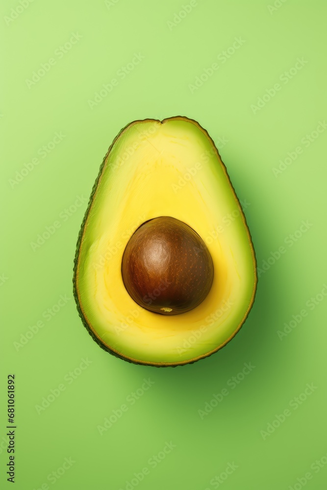 Avocado on green background, top view. Minimal food concept. Avocado on green background, top view. Minimal food concept.