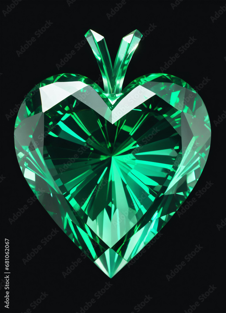 Fototapeta premium Crystal emerald green heart on the black background