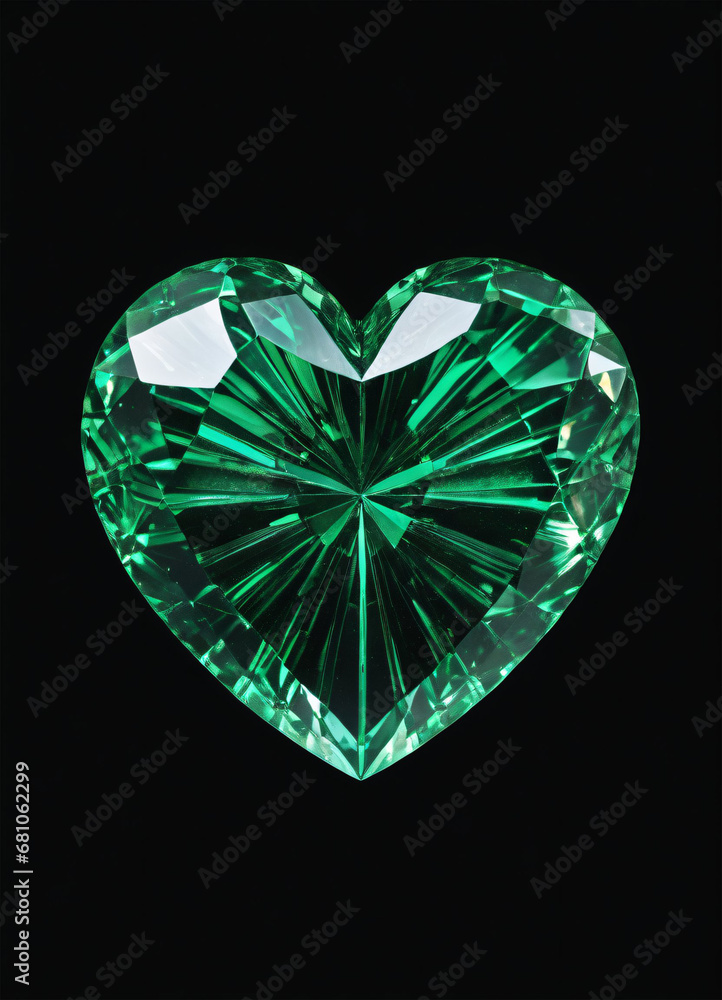 Fototapeta premium Crystal emerald green heart on the black background
