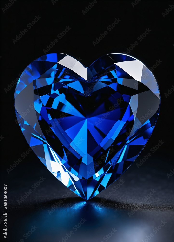 Fototapeta premium Crystal sapphire blue heart on the black background