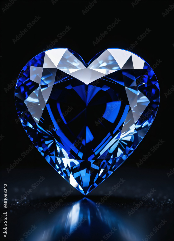 Crystal sapphire blue heart on the black background Crystal sapphire blue heart on the black background