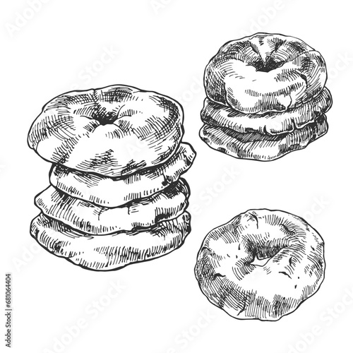 Hand drawn vector ciambelline illustration. Italian traditional sweet dessert. National pastry image