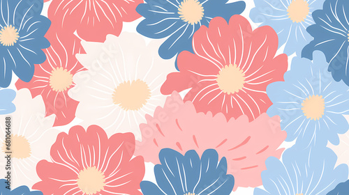 Minimalistischer Risograph-Druck mit Blumen  nahtloses Muster  Hintergrund