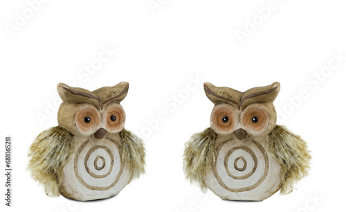 Owl figurine isolated on white background, different angle. Cute ceramic owls for home decor christmas tree decorations kids toy © Александра Алероева