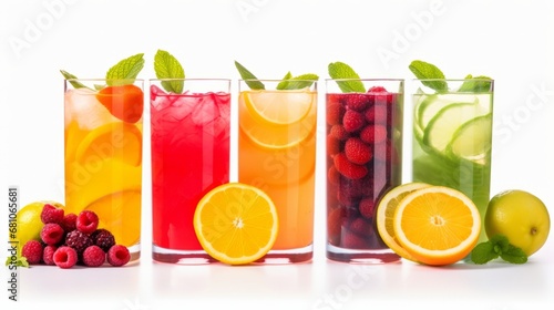 Fresh fruits beverage juice or cocktail in glass isolated on white background, Healthy natural product for freshness, Summer drinks concept
