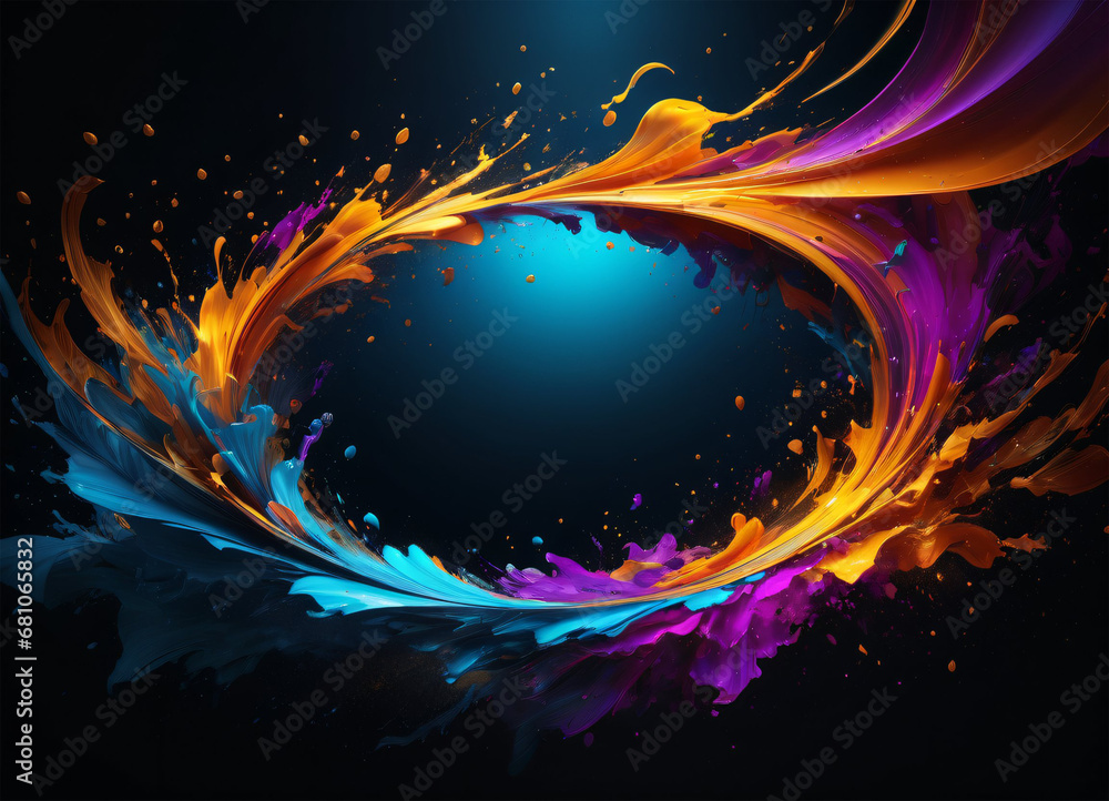 Fototapeta premium Vibrant abstract splashes and waves on the black background